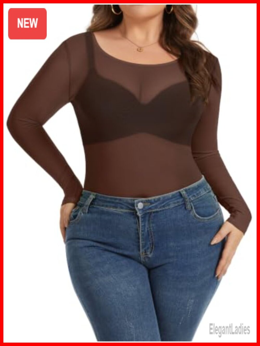 Women's Sheer Mesh Long Sleeve Bodycon Blouse Plus Size See Through Top